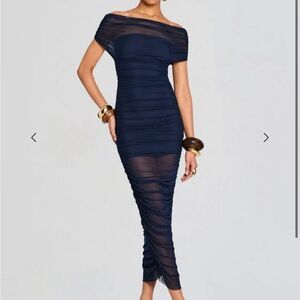 SER.O.YA Blue One Shoulder Ruched Cocktail Dress